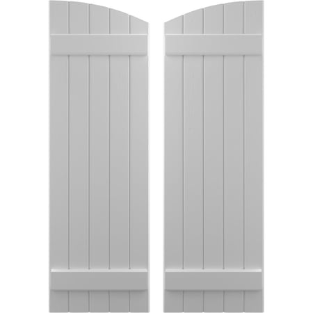 Ekena Millwork 17 1/2"W x 72"H Americraft Five Board (2 Batten) Exterior Real Wood Joined Board-n-Batten Shutters w/ Elliptical Top (Per Pair), Primed