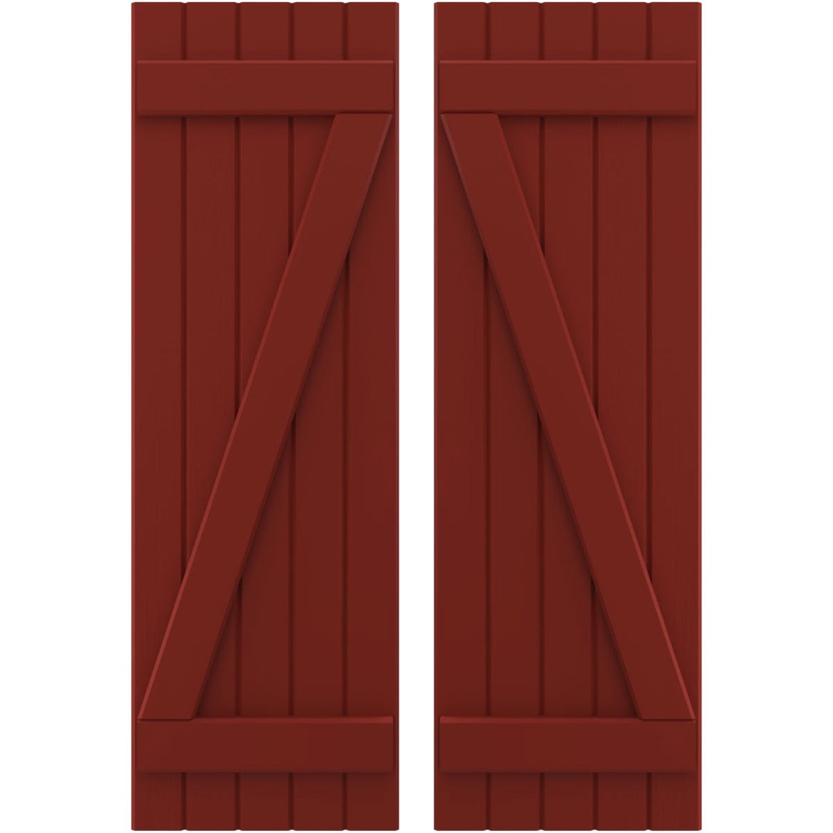 Ekena Millwork 17 1/2"W x 72"H Americraft Five Board (2 Batten) Exterior Real Wood Joined Board-n-Batten Shutters w/ Z-Bar (Per Pair), Pepper Red