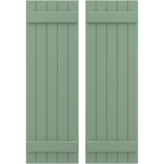 Ekena Millwork 17 1/2"W x 73"H Americraft Five Board (2 Batten) Exterior Real Wood Joined Board-n-Batten Shutters (Per Pair), Track Green