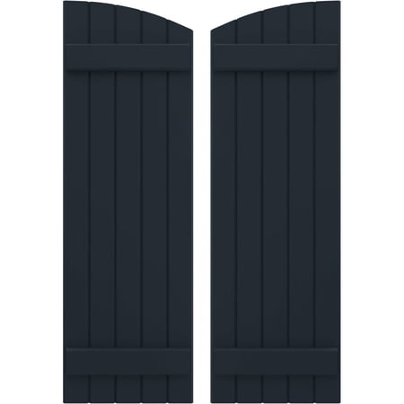 Ekena Millwork 17 1/2"W x 73"H Americraft Five Board (2 Batten) Exterior Real Wood Joined Board-n-Batten Shutters w/ Elliptical Top (Per Pair), Starless Night Blue