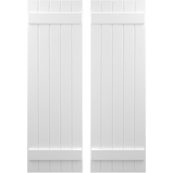 Ekena Millwork 17 1/2"W x 75"H Americraft Five Board (2 Batten) Exterior Real Wood Joined Board-n-Batten Shutters (Per Pair), White