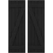 Ekena Millwork 17 1/2"W x 76"H Americraft Five Board (2 Batten) Exterior Real Wood Joined Board-n-Batten Shutters w/ Z-Bar (Per Pair), Black