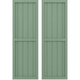 thumbnail image 1 of Ekena Millwork 17 1/2"W x 77"H Americraft Five Board Exterior Real Wood Two Equal Panel Framed Board-n-Batten Shutters (Per Pair), Track Green, 1 of 9