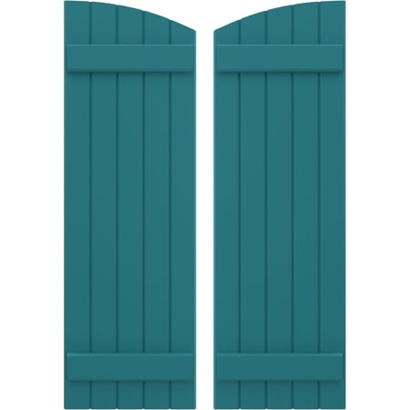 Ekena Millwork 17 1/2"W x 79"H Americraft Five Board (2 Batten) Exterior Real Wood Joined Board-n-Batten Shutters w/ Elliptical Top (Per Pair), Antigua