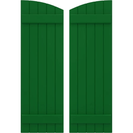 Ekena Millwork 17 1/2"W x 79"H Americraft Five Board (2 Batten) Exterior Real Wood Joined Board-n-Batten Shutters w/ Elliptical Top (Per Pair), Viridian Green