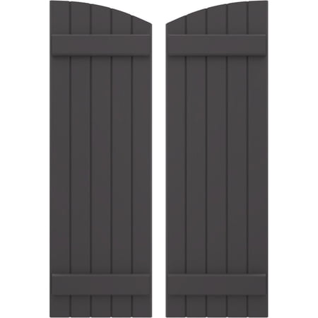 Ekena Millwork 17 1/2"W x 80"H Americraft Five Board (2 Batten) Exterior Real Wood Joined Board-n-Batten Shutters w/ Elliptical Top (Per Pair), Shadow Mountain