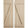 thumbnail image 1 of Ekena Millwork 17 1/2"W x 80"H Rustic Three Board Spaced Board-n-Batten Rough Sawn Faux Wood Shutters w/Z-Board (Per Pair), Primed Tan, 1 of 10
