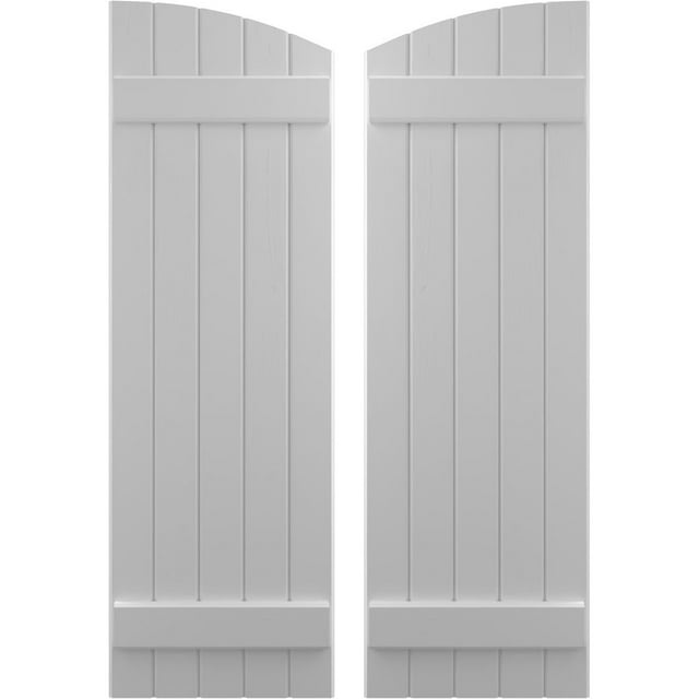 Ekena Millwork 17 1/2"W x 81"H Americraft Five Board (2 Batten) Exterior Real Wood Joined Board-n-Batten Shutters w/ Elliptical Top (Per Pair), Primed