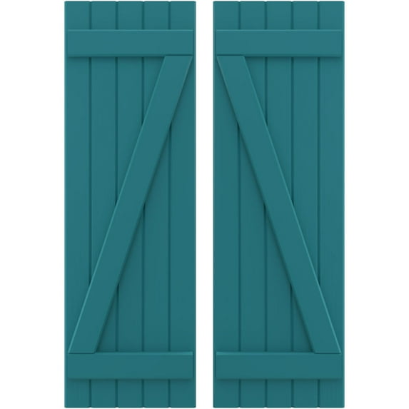 Ekena Millwork 17 1/2"W x 82"H Americraft Five Board (2 Batten) Exterior Real Wood Joined Board-n-Batten Shutters w/ Z-Bar (Per Pair), Antigua