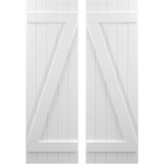 Ekena Millwork 17 1/2"W x 82"H Americraft Five Board (2 Batten) Exterior Real Wood Joined Board-n-Batten Shutters w/ Z-Bar (Per Pair), White