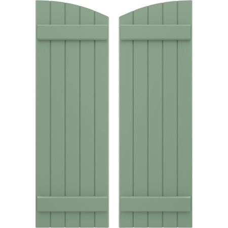 Ekena Millwork 17 1/2"W x 83"H Americraft Five Board (2 Batten) Exterior Real Wood Joined Board-n-Batten Shutters w/ Elliptical Top (Per Pair), Track Green