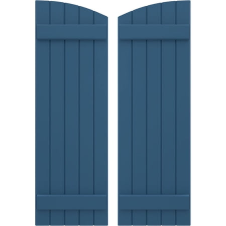 Ekena Millwork 17 1/2"W x 84"H Americraft Five Board (2 Batten) Exterior Real Wood Joined Board-n-Batten Shutters w/ Elliptical Top (Per Pair), Sojourn Blue