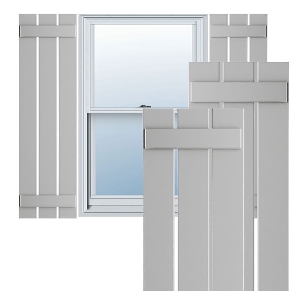 Ekena Millwork 17 1/8"W x 31"H True Fit PVC Three Board Spaced Board-n-Batten Shutters, Hailstorm Gray (Per Pair - Hardware Not Included)