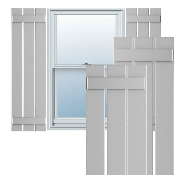 Ekena Millwork 17 1/8"W x 32"H True Fit PVC Three Board Spaced Board-n-Batten Shutters, Primed (Per Pair - Hardware Not Included)