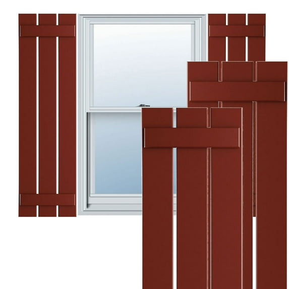 Ekena Millwork 17 1/8"W x 36"H True Fit PVC Three Board Spaced Board-n-Batten Shutters, Pepper Red (Per Pair - Hardware Not Included)