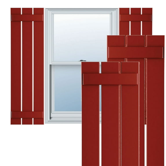 Ekena Millwork 17 1/8"W x 38"H True Fit PVC Three Board Spaced Board-n-Batten Shutters, Fire Red (Per Pair - Hardware Not Included)