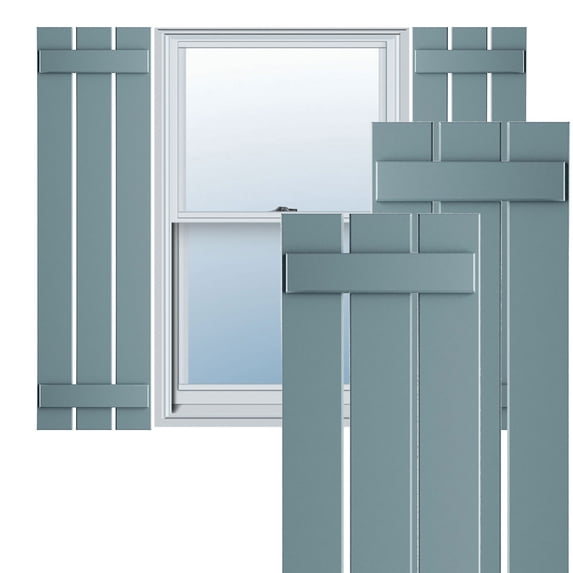 Ekena Millwork 17 1/8"W x 43"H True Fit PVC Three Board Spaced Board-n-Batten Shutters, Peaceful Blue (Per Pair - Hardware Not Included)