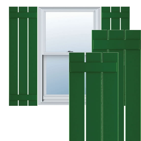Ekena Millwork 17 1/8"W x 46"H True Fit PVC Three Board Spaced Board-n-Batten Shutters, Viridian Green (Per Pair - Hardware Not Included)