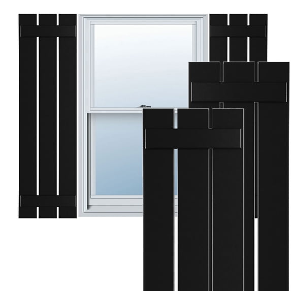 Ekena Millwork 17 1/8"W x 48"H True Fit PVC Three Board Spaced Board-n-Batten Shutters, Black (Per Pair - Hardware Not Included)