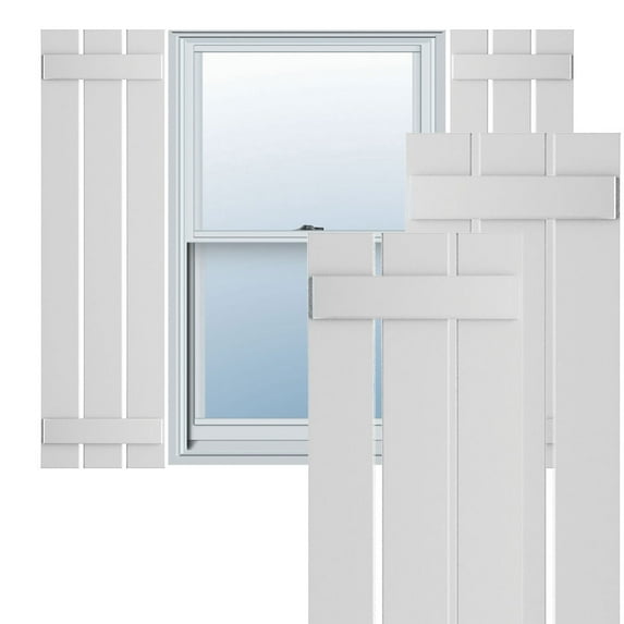 Ekena Millwork 17 1/8"W x 49"H True Fit PVC Three Board Spaced Board-n-Batten Shutters, Unfinished (Per Pair - Hardware Not Included)