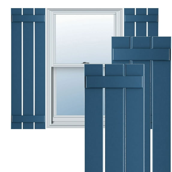 Ekena Millwork 17 1/8"W x 62"H True Fit PVC Three Board Spaced Board-n-Batten Shutters, Sojourn Blue (Per Pair - Hardware Not Included)