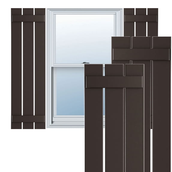Ekena Millwork 17 1/8"W x 68"H True Fit PVC Three Board Spaced Board-n-Batten Shutters, Raisin Brown (Per Pair - Hardware Not Included)