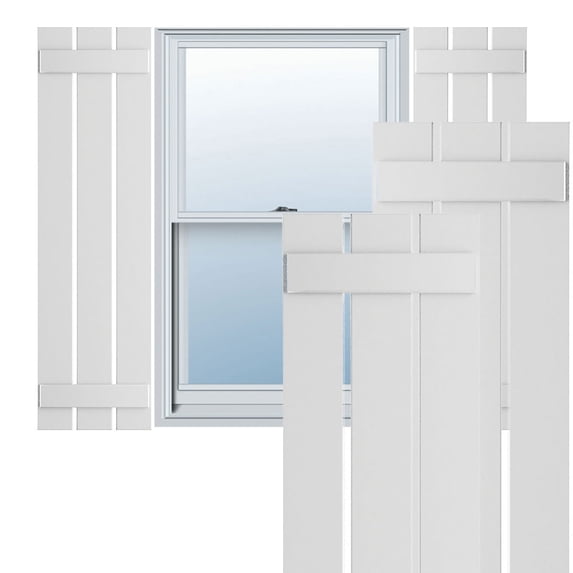 Ekena Millwork 17 1/8"W x 77"H True Fit PVC Three Board Spaced Board-n-Batten Shutters, White (Per Pair - Hardware Not Included)