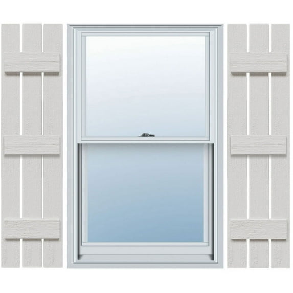 Ekena Millwork 17 1/8"W x 91"H Timberthane Faux Rustic Three Board Spaced Board-n-Batten Faux Wood Shutters, Rough Cedar (Per Pair)