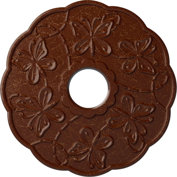 Ekena Millwork 17 7/8"OD x 3 7/8"ID x 1"P Terrones Butterfly Ceiling Medallion (Fits Canopies up to 3 7/8"), Hand-Painted Burnished Mahogany Crackle