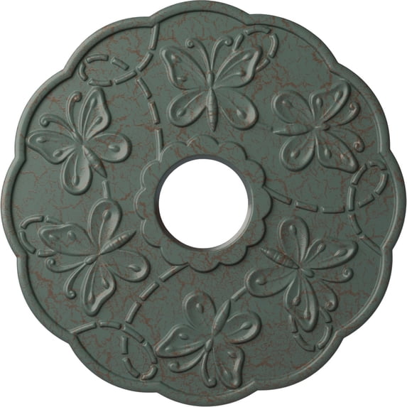 Ekena Millwork 17 7/8"OD x 3 7/8"ID x 1"P Terrones Butterfly Ceiling Medallion (Fits Canopies up to 3 7/8"), Hand-Painted Cloud Burst Crackle