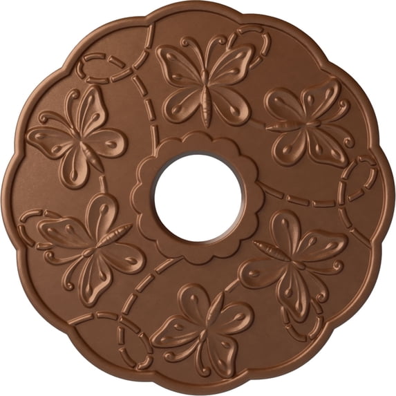 Ekena Millwork 17 7/8"OD x 3 7/8"ID x 1"P Terrones Butterfly Ceiling Medallion (Fits Canopies up to 3 7/8"), Hand-Painted Polished Copper
