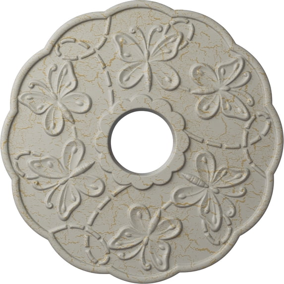 Ekena Millwork 17 7/8"OD x 3 7/8"ID x 1"P Terrones Butterfly Ceiling Medallion (Fits Canopies up to 3 7/8"), Hand-Painted Pot of Cream Crackle