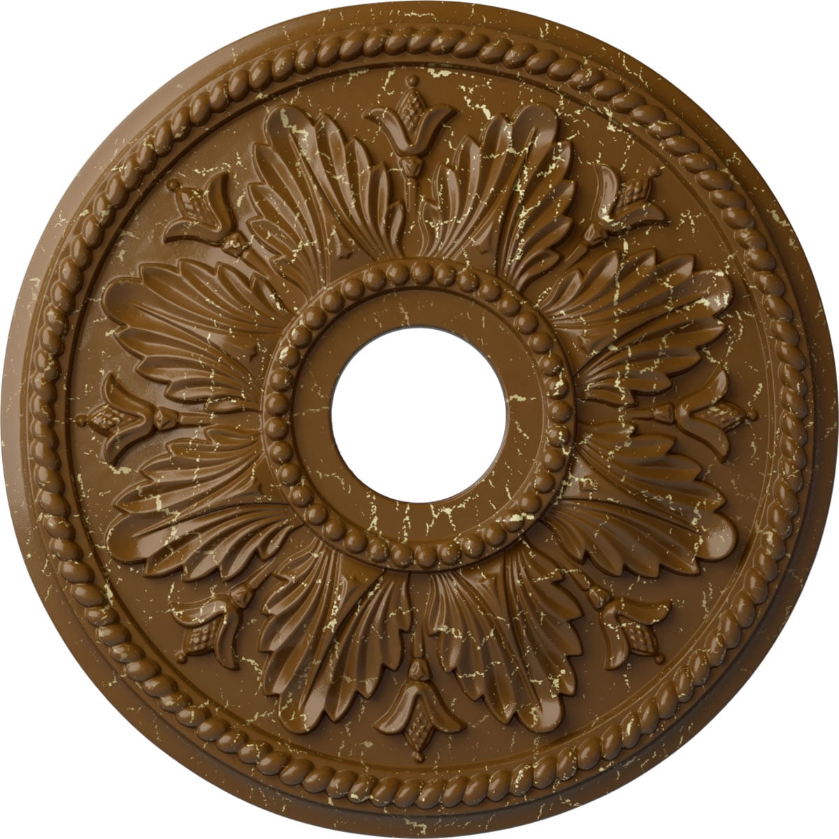 Ekena Millwork 18 1/8"OD x 3 1/2"ID x 2 3/4"P Edinburgh Ceiling Medallion (Fits Canopies up to 5 1/8"), Hand-Painted Smokey Topaz Crackle