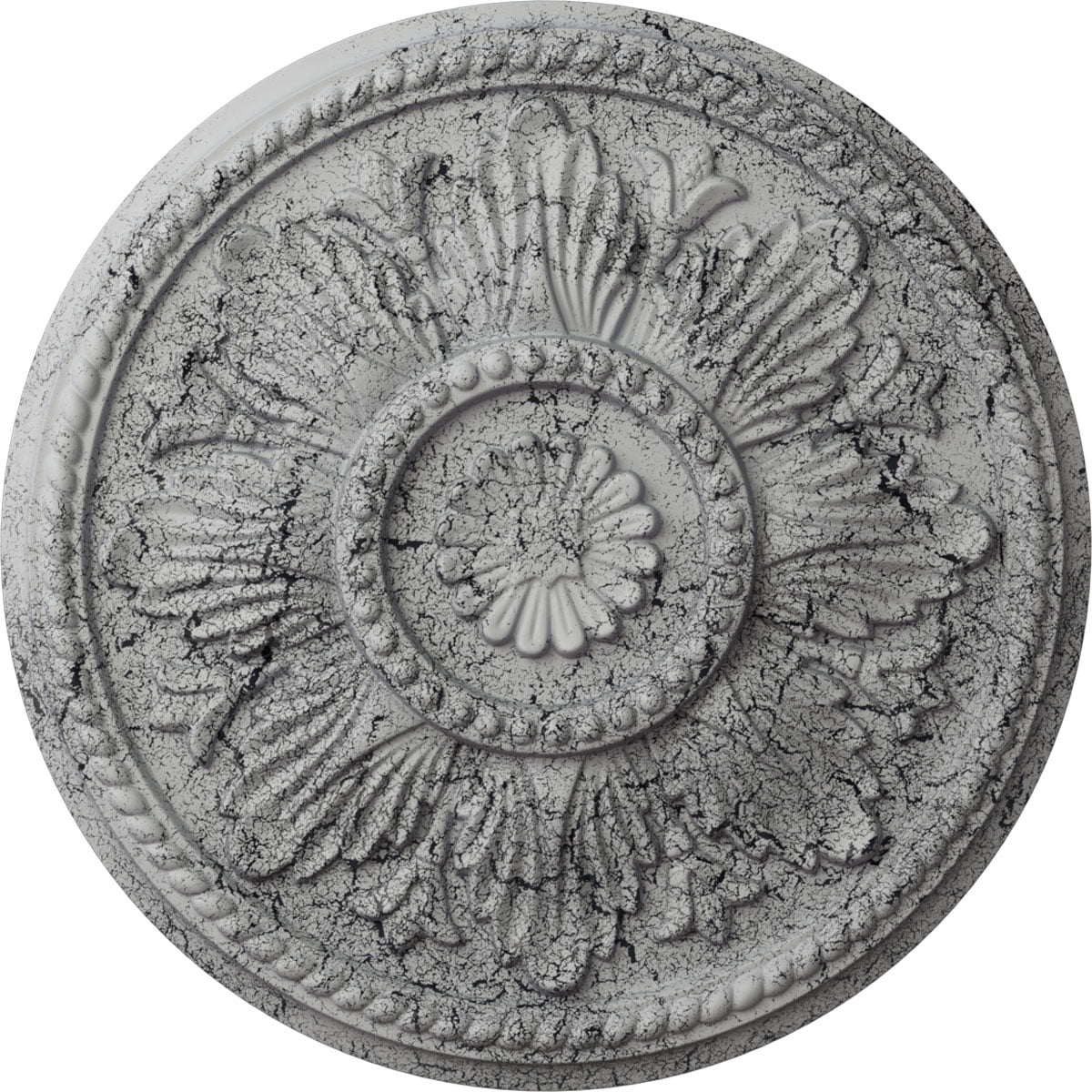 Ekena Millwork 18"OD x 1 3/4"P Edinburgh Ceiling Medallion (Fits Canopies up to 5 1/4"), Hand-Painted Ultra Pure White Crackle
