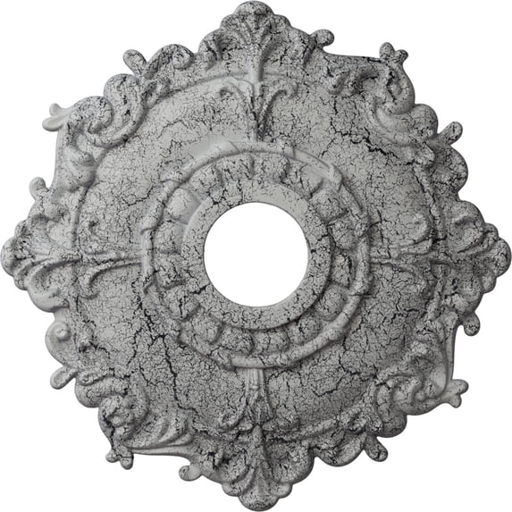 Ekena Millwork 18"OD x 3 1/2"ID x 1 1/2"P Riley Ceiling Medallion (Fits Canopies up to 4 5/8"), Hand-Painted Ultra Pure White Crackle