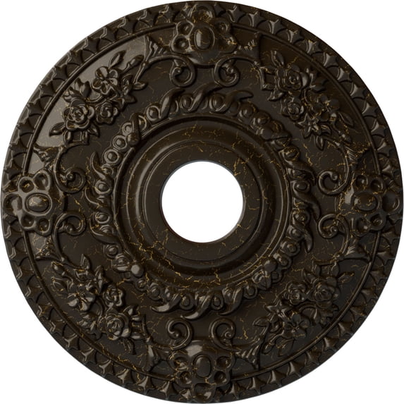 Ekena Millwork 18"OD x 3 1/2"ID x 1 1/2"P Rose Ceiling Medallion (Fits Canopies up to 7 1/4"), Hand-Painted Stone Hearth Crackle