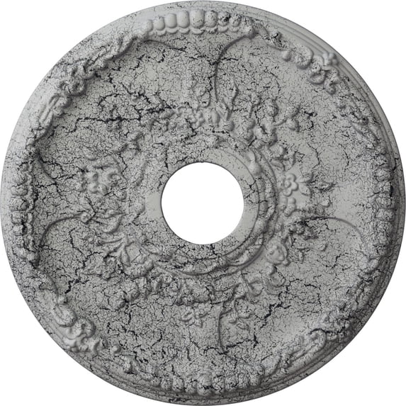 Ekena Millwork 18"OD x 3 1/2"ID x 1 3/8"P Antioch Ceiling Medallion (Fits Canopies up to 3 1/2"), Hand-Painted Ultra Pure White Crackle