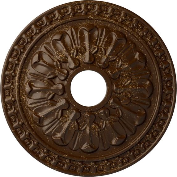 Ekena Millwork 18"OD x 3 1/2"ID x 1 3/8"P Warsaw Ceiling Medallion (Fits Canopies up to 3 1/2"), Hand-Painted Root Beer Crackle