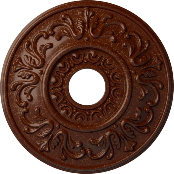 Ekena Millwork 18"OD x 3 1/2"ID x 1"P Valletta Ceiling Medallion (Fits Canopies up to 3 1/2"), Hand-Painted Burnished Mahogany Crackle