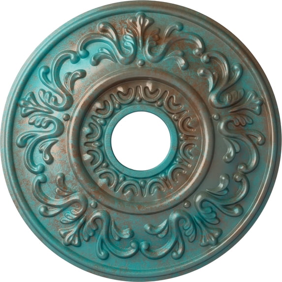 Ekena Millwork 18"OD x 3 1/2"ID x 1"P Valletta Ceiling Medallion (Fits Canopies up to 3 1/2"), Hand-Painted Copper Green Patina
