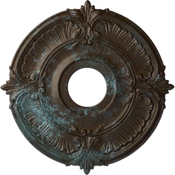 Ekena Millwork 18"OD x 4"ID x 5/8"P Attica Ceiling Medallion (Fits Canopies up to 5"), Hand-Painted Bronze Blue Patina
