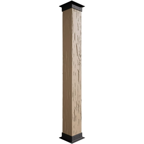 Ekena Millwork 18"W x 16'H Pecky Cypress Endurathane Faux Wood Non-Tapered Square Column Wrap with Faux Iron Capital & Base