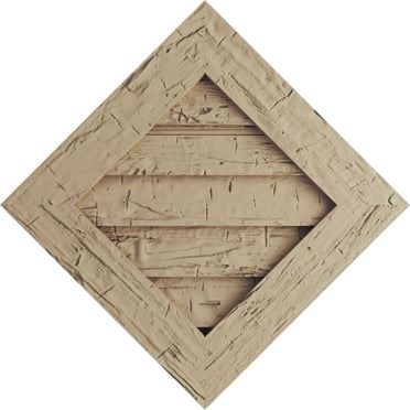 Ekena Millwork 18"W x 18"H Timberthane Hand Hewn Diamond Faux Wood Non-Functional Gable Vent, Primed Tan