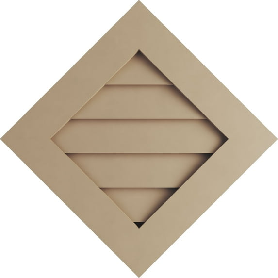 Ekena Millwork 18"W x 18"H Timberthane Rustic Smooth Diamond Faux Wood Non-Functional Gable Vent, Primed Tan