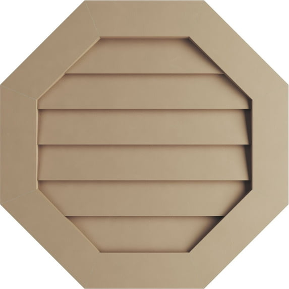Ekena Millwork 18"W x 18"H Timberthane Rustic Smooth Octagonal Faux Wood Non-Functional Gable Vent, Primed Tan