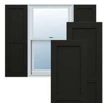 Ekena Millwork 18"W x 25"H True Fit PVC Two Equal Flat Panel Shutters, Black (Per Pair - Hardware Not Included)