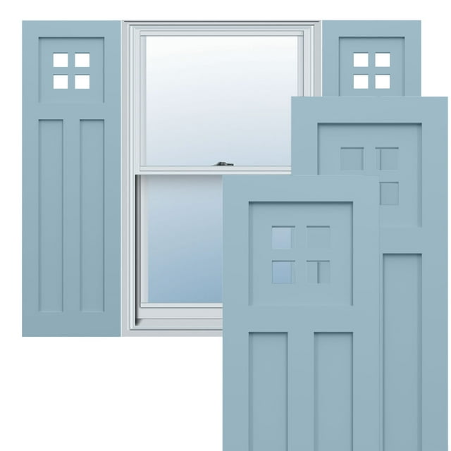Ekena Millwork 18"W x 26"H True Fit PVC San Antonio Mission Style Fixed Mount Shutters, Peaceful Blue (Per Pair - Hardware Not Included)