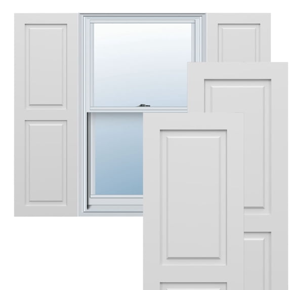 Ekena Millwork 18"W x 27"H True Fit PVC Two Equal Raised Panel Shutters, White (Per Pair - Hardware Not Included)