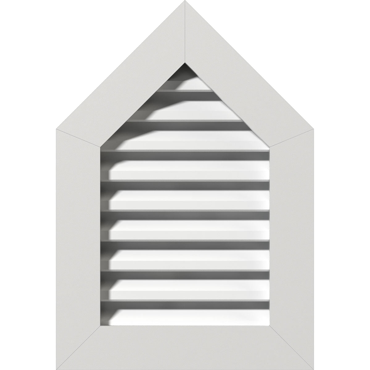 Ekena Millwork 18"W x 28"H Peaked Top Gable Vent (23"W x 33 1/8"H Frame Size) 10/12 Pitch: Functional, PVC Gable Vent w/ 1" x 4" Flat Trim Frame