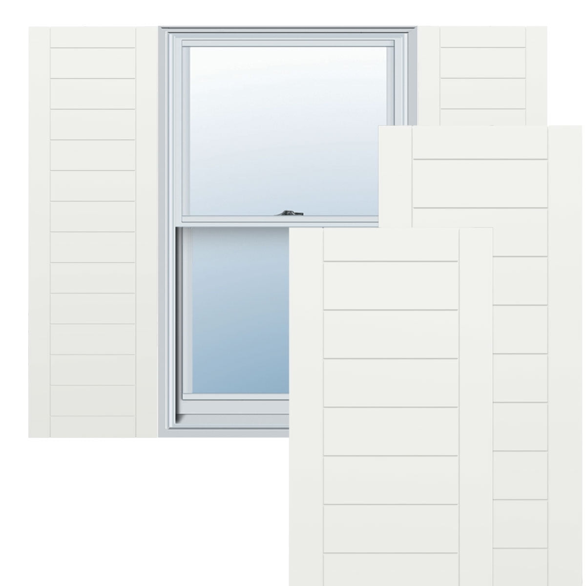 Ekena Millwork 18"W x 28"H True Fit PVC Horizontal Slat Framed Modern Style Fixed Mount Shutters, Unfinished (Per Pair - Hardware Not Included)